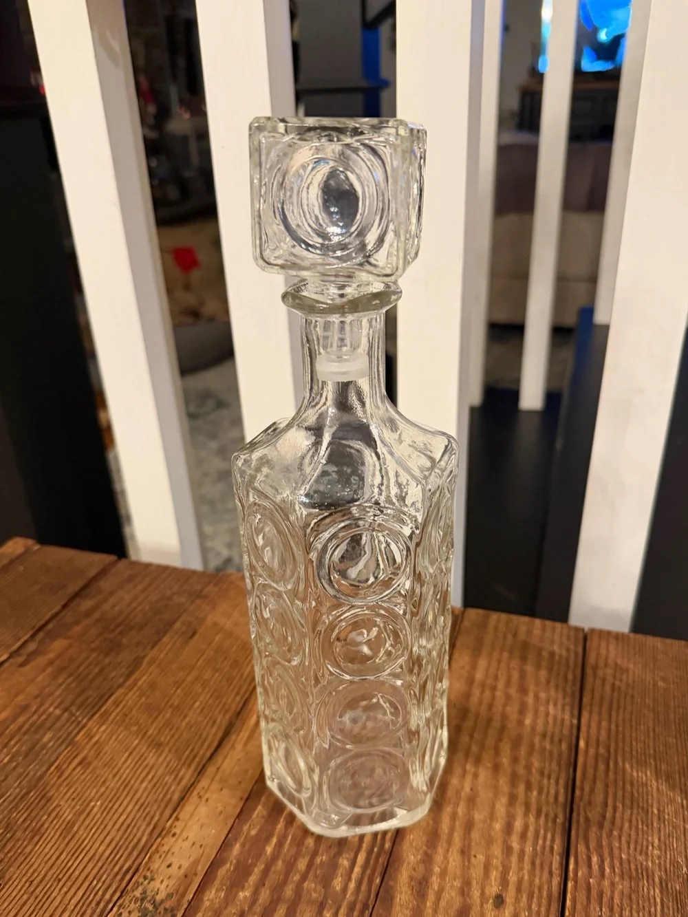 Vintage Barware Clear Glass Decanter with Circular Pattern